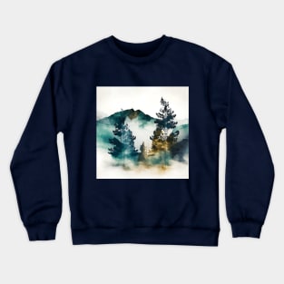 Misty Green Mountains and Trees Watercolor Crewneck Sweatshirt